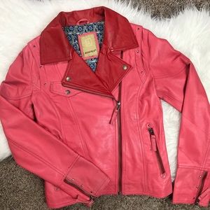 Aviatrix Pink Red Faux Leather Biker Jacket Medium